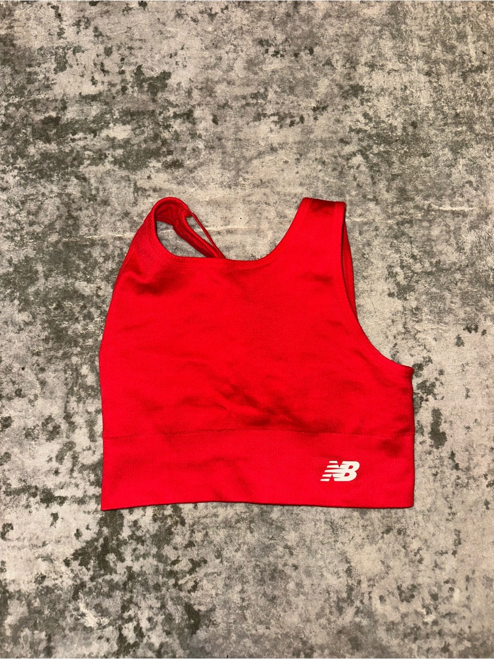 New Balance Red Racerback Sports Bra with White NB Logo